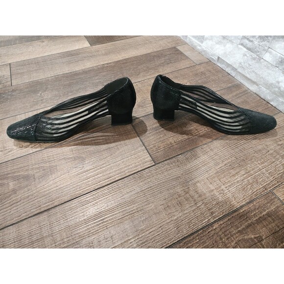 J. Renee Black And Mesh With Sequins Look Square Heel Pumps Size 7.5M - Picture 3 of 10